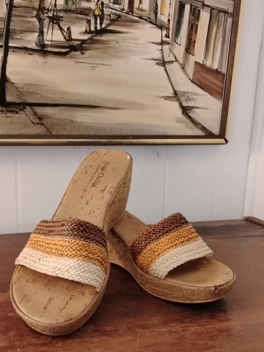 Anna Chelini Multi-Stripe Wedge Slide Sandals